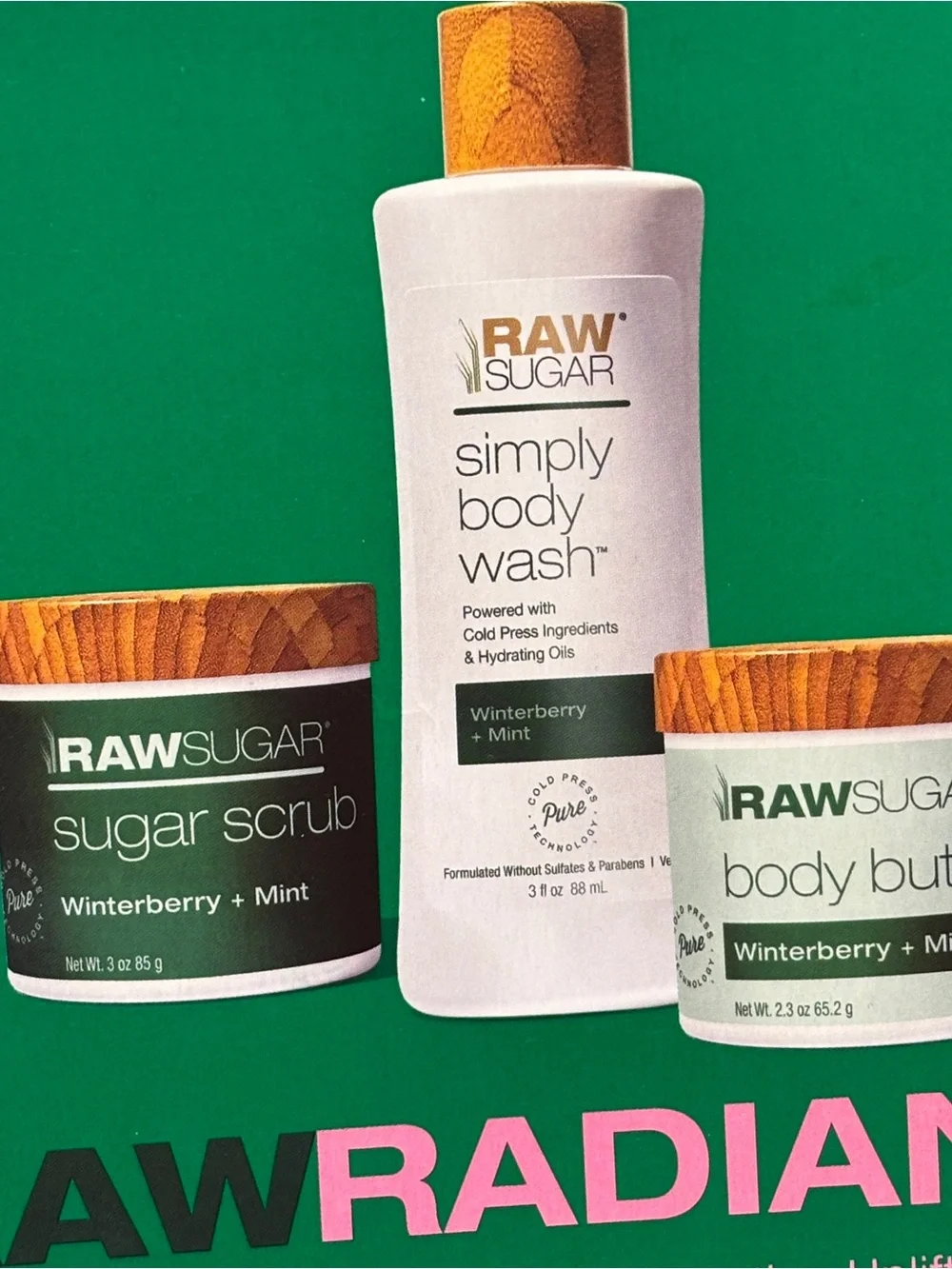 Sugar Raw Sugar Winterberry + Mint Body Care Trio - Green